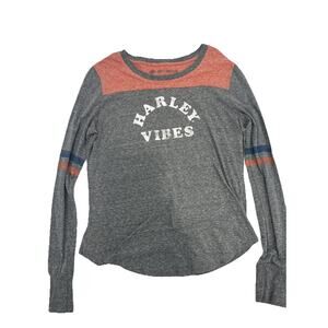 Harley Davidson Women's Long Sleeve Varsity Shirt Large Grey/Orange Large {139}